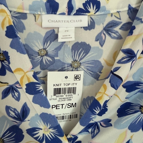 Charter Club Floral Print Blouse 3/4 Sleeve size Petite Small - Picture 5 of 6